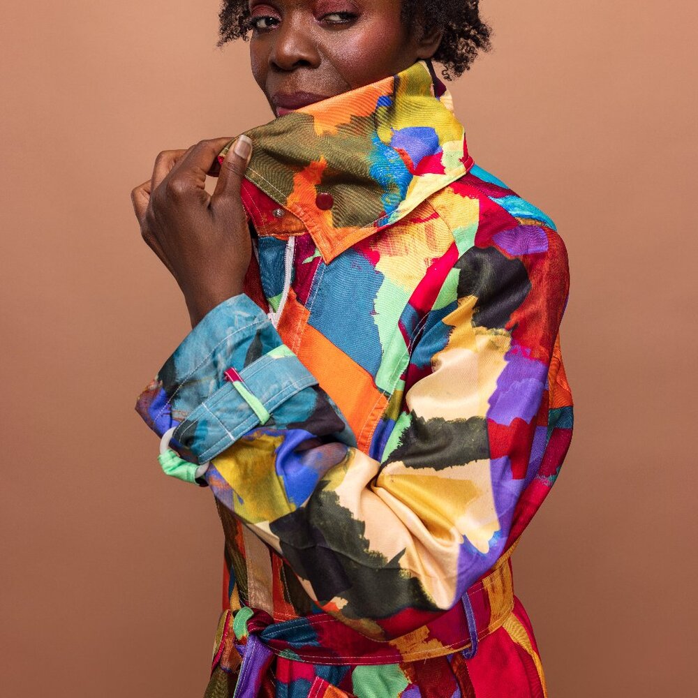 Women's vibrant multi-color bubble dress Trench coat.